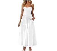 Casual Dresses for Women Women's Fashionable Casual Suspender Solid Color Dress Wedding Guest Dress (White, S)