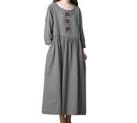 Casual Dresses for Young Women Checked Long Code Sleeve Dress Dress Long Style Japanese Women Big Girl Women's Dress V Neck Dresses Grey