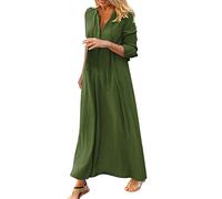 Casual Dresses Midi Women's Solid Color Lapel Long Ssleeve Simple Casual Long Shirt Big Swing Skirt Dress High Low Dresses for Women Green