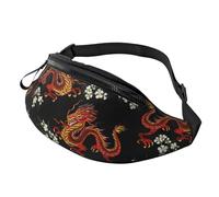 Casual Fanny Pack Crossbody Waist Bag with Adjustable Belt, Waterproof Hip Bum Bag Floral Chinese Japanese Dragon Flower Chest Sling Bag for Sports Travel Workout