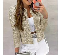 Casual Female Jacket Coat Full Sequins Open Front Jacket Womens Shiny Party Tops Cardigan