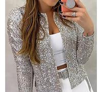 Casual Female Jacket Coat Full Sequins Open Front Jacket Womens Shiny Party Tops Cardigan