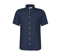 CASUAL FRIDAY CFAnton 100% Linen Shirt Men's Short Sleeve Shirt Button-Down Collar Plain Colours Regular Fit, Navy Blazer (193923), XXL
