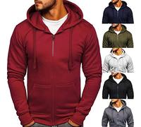Casual Full Zip Hoodie Jacket for Men - Solid Colour Sweatshirt for men, Comfortable Lightweight Top with Drawstring Hood and Pockets for Spring Autumn Sports Outdoor Activities Everyday Streetwear