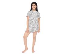 Casual Grey Leopard Print Frill Short Sleeve Tee & Shorts Loungewear Set Smart Living Grey M
