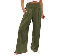 Casual High Waist Wide Leg Pants Pants Womens Linen Elastic High Waisted Palazzo Pants with Pocket Casual Wide Leg Long Lounge Pant Trousers Wide Leg Pants for Women Sweatpants WONUK40618DEAL902