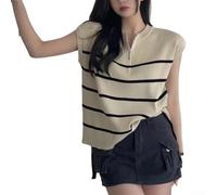 Casual Knitted Tank Top with Front Zip Detail(Apricot)