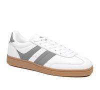 Casual Leather Lace Up Trainers - White-Grey Size 9