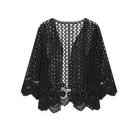 Casual Lightweight Long Sleeve Cardigan Loose Soft Drape Open Front Crochet Sweater Coverups Black, Cxzwt-black, One size
