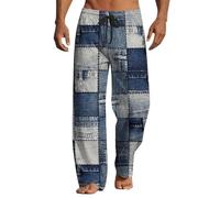 Casual Linen Trousers Mens Elastic Waist Spring Fashion Pants Lightweight Drawstring Hippy Trousers Breathable Summer Beach Pants Loose Wide Leg Athletic Outdoor Running Yoga Tracksuit Bottom Pockets
