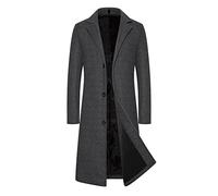 Casual Long Black Trench Coat Men, Wool Notched Collar Overcoat Full Length Double Breasted Long Pea Coat Winter Warm Jacket Coat Business Casual Smart Outwear Slim Fit Trench Coat, Size