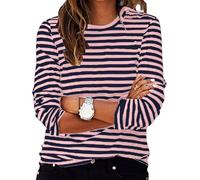 Casual Long Sleeve Striped Tops for Women UK Plus Size Crewneck Colorblock Tunic Tops Cotton Lightweight Thin Jumper with Side Split White Green Blue Red Baseball Jersey 6XL 5XL 3XL XS