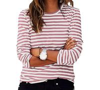 Casual Long Sleeve Striped Tops for Women UK Plus Size Crewneck Colorblock Tunic Tops Cotton Lightweight Thin Jumper with Side Split White Green Blue Red Baseball Jersey 6XL 5XL 3XL XS