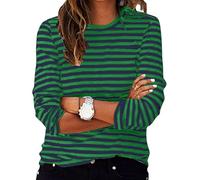 Casual Long Sleeve Striped Tops for Women UK Plus Size Crewneck Colorblock Tunic Tops Cotton Lightweight Thin Jumper with Side Split White Green Blue Red Baseball Jersey 6XL 5XL 3XL XS
