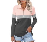 Casual Long Sleeve T Shirts Womens Tops Basic Tee Women's 3/4 Sleeve Quarter Zip Shirts Collared V Neck Pullover Top Collared Casual Fall Tunic Color Block Blouses Women Tee Shirts Graphic (GY1, L)