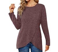Casual Long Sleeve Tunic for Women with Top Hem Comfort Top Knitted T-Shirt Blouse with Elastic Band, b, S