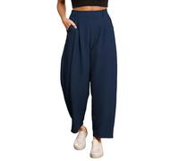 Casual Loose Pants for Women Running Outdoor Fit Womens Wide Leg Barrel Pants Elastic High Waisted Side Pocket Palazzo Trousers Business Work Casual Pants Fall Business Casual Outfits (Dark Blue, M)