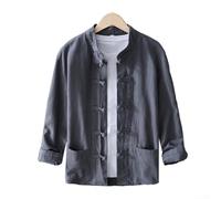 Casual Mens Tang Suit Button Down Blouse with Long Sleeves for Comfortable Daily Wear (XL Dark Gray)