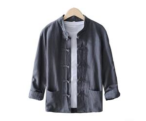 Casual Mens Tang Suit Button Down Blouse with Long Sleeves for Comfortable Daily Wear (XL Dark Gray)