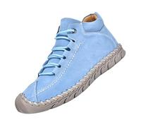 Casual Mid Top Walking Shoes Vintage Lace Up Trainers Lightweight Comfortable Suede Style Flat Ankle Boots for Daily Wear Holidays Sky Blue