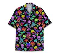 Casual Neon Hawaiian Shirt for Men Vintage Basic Mens Hawaiian Shirts Short Sleeve Button Down Shirt Men, Neon Alien Magic, XL