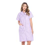 Casual Nights Women's Snap Front House Dress Short Sleeve Woven Duster Housecoat Lounger Robe, Striped Purple, XX-Large