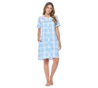 Casual Nights Womens Snap Front House Dress Short Sleeve Woven Housecoat Duster Lounger Robe, Plaid Light Blue, L