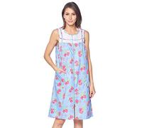 Casual Nights Women's Zipper Front House Dress Duster Sleeveless Housecoat Lounger Robe, Floral Blue, 4X-Large