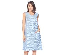 Casual Nights Women's Zipper Front House Dress Duster Sleeveless Housecoat Lounger Robe, Polka Dots Blue, X-Large