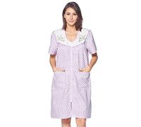 Casual Nights Women's Zipper Front House Dress Short Sleeves Duster Lounger Housecoat Robe, Dots Lilac, Medium