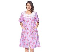 Casual Nights Women's Zipper Front House Dress Short Sleeves Duster Lounger Housecoat Robe, Floral Lilac, XX-Large