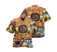 Casual Novelty Dart Hawaiian Shirt 3D Printed Dartboard Button Down Shirt for Women Men Darts Team Shirt
