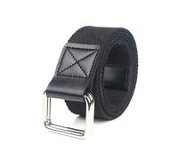 Casual Nylon Braided Belt Double Ring Square Button Canvas Men‘s Belt 3.8 cm Width Jeans Belt, 120cm