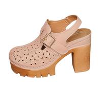 Casual Openwork Sandals For Women - Women Chunky Heel Closed Toe Sandals Breathable Openwork Sandal Cushion Thick Soled Sandal Ankle Strap Shoes Adjustable Buckle Shoes For Summer Casual
