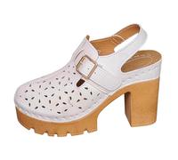 Casual Openwork Sandals For Women - Women Chunky Heel Closed Toe Sandals Breathable Openwork Sandal Cushion Thick Soled Sandal Ankle Strap Shoes Adjustable Buckle Shoes For Summer Casual
