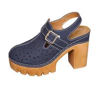 Casual Openwork Sandals For Women - Women Chunky Heel Closed Toe Sandals Breathable Openwork Sandal Cushion Thick Soled Sandal Ankle Strap Shoes Adjustable Buckle Shoes For Summer Casual