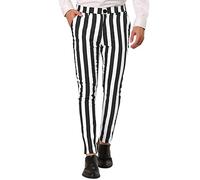 Casual Pants for Men Slim Fit Black and White Striped Trousers Suit Trousers Jogging Style Comfortable Streetwear with Button Hiking Trouser Comfortable Fabric Trouser Business & Leisure