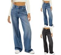 Casual Pants Plus Size Jeans Women High Waist Slim Pants Fluid Summer Versatile Fit Denim Solid Color Plazzo Leg Width Classic New Jegging Chic Tummy Control Plants, Blue, XL