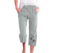 Casual Pants,Womens Cotton Linen 3/4 Length Elasticated Waist with Baggy Beach Sweatpants Mint Green