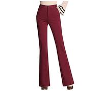 Casual Pants Womens Stretchy Pants Trousers Flared Straight-Leg Long Pockets Women High Solid Waist Pants Pants Dress Pants for Women Business Casual Size 2 Wine