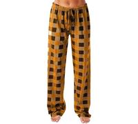 Casual Plaid Pants Comfy Sleep Trousers with Pockets Drawstring Satin Cotton Pajama Pants Loose Fit Sleepwear Nightwear Women's Pyjama Pants Brushed Cotton Bottoms Lounge Trousers Orange