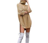 Casual Plain Sweaters for Women 2025 Top Ladies Solid Color Fashion Autumn Winter Turtleneck Sweater Casual Knitwear for Outdoor Xmas Gifts (Khaki, M)