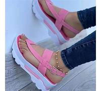 Casual Platform Flip-Flops flat sandals Women's Fashion Athletic Adjusting Buckle Platform Heel Sandals Women Platform Sandals Women Platform Wedge Open Toe Sandals,Pink,US7/EU38