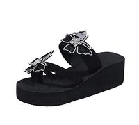 Casual Platform Flip Flops for Women Color Wedge Casual Women's Flops Flip Slippers Fashion Women's Slipper for Indoor & Outdoor Holiday Summer Vocation (Black, 7)