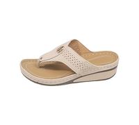 Casual Platform Flip Flops for Women Women's Beach Slope Heel Slippers Hollow Casual Slippers Slope Bottom Shoes Sandals for Indoor & Outdoor Holiday Summer Vocation (White, 5)