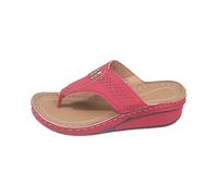 Casual Platform Flip Flops for Women Women's Beach Slope Heel Slippers Hollow Casual Slippers Slope Bottom Shoes Sandals for Indoor & Outdoor Holiday Summer Vocation (Red, 4)