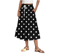 Casual Polka Dot Skirts for Women UK Drawstring Elasticated Waist Skirt with Pockets Fashion Tiered Flowy Swing A-Line Skirt Summer Beach Midi Skirts Your Orders Clearance Black