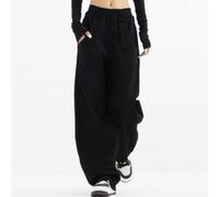 Casual Polyester Wide Leg Pants with High Waist and Pockets for Women, Year Round Wear (L Is black)