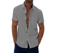 Casual Printed Beach Shirt Tops Hawaiian Shirt for Men Men's Short Sleeve Button Down Shirts Hawaiian Casual Printed Beach Shirt Summer Bowling Shirt Men's Striped Shirts JANUK40530DEALS0852 Grey