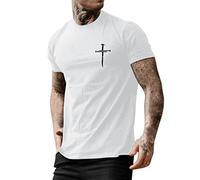 Casual Printed Tee Shirt Men Lightweight Faux Cotton Summer Short Sleeve with Crew Neck Regular Fit Breathable Comfort Tee Tops Classic Fit Fashion Cross Print Tee Shirt for Everyday Life Wear White